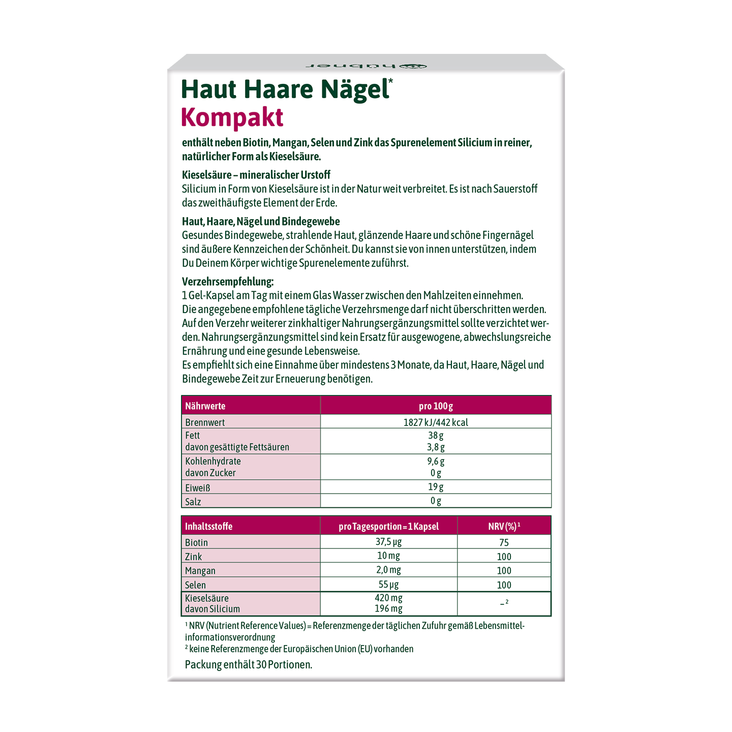 hübner® Haut Haare Nägel Kompakt - 30 Stk.