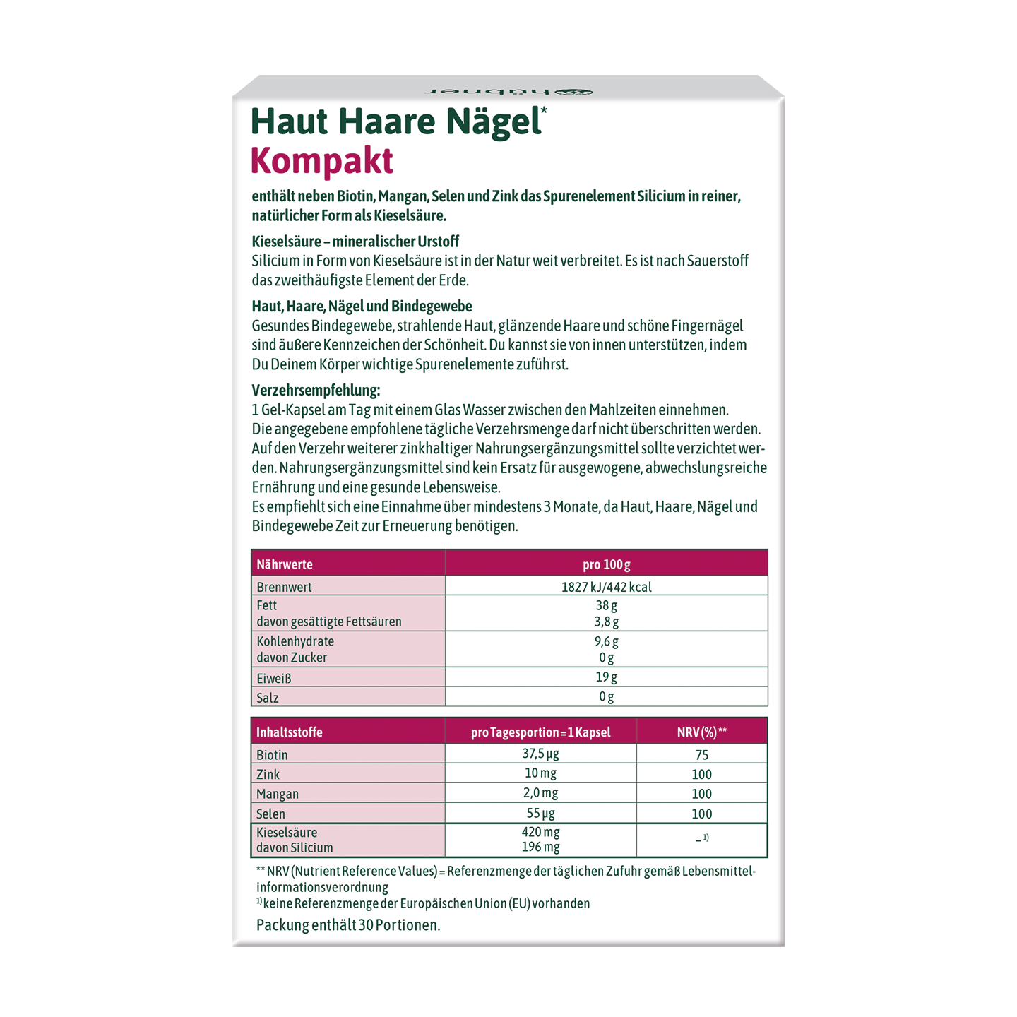 Haut Haare Nägel Kompakt Monatspackung - hinten