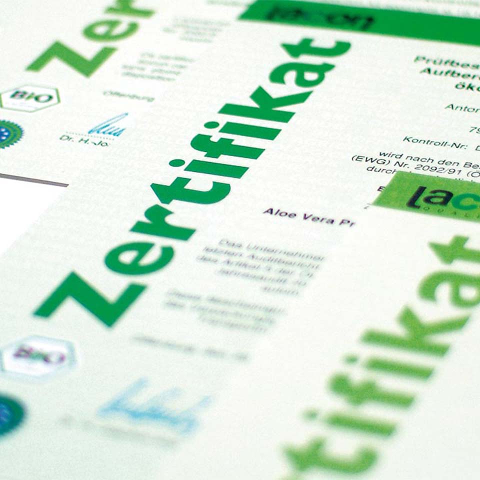 Hübner Produktqualität – Zertifikat